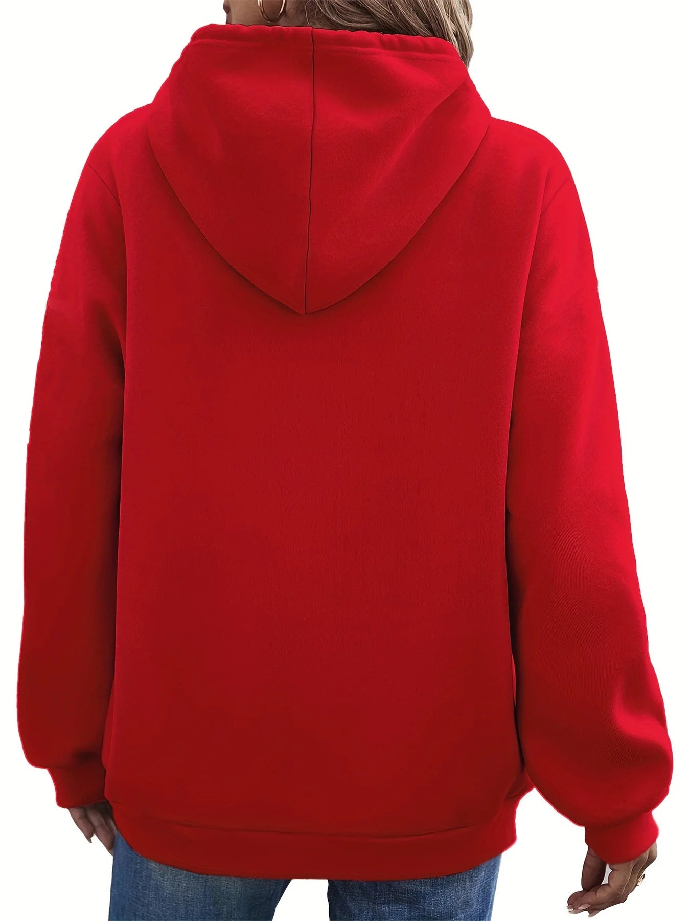 Women's autumn and winter warm and loose casual heart-shaped printed velvet long sleeved hooded sweatshirt