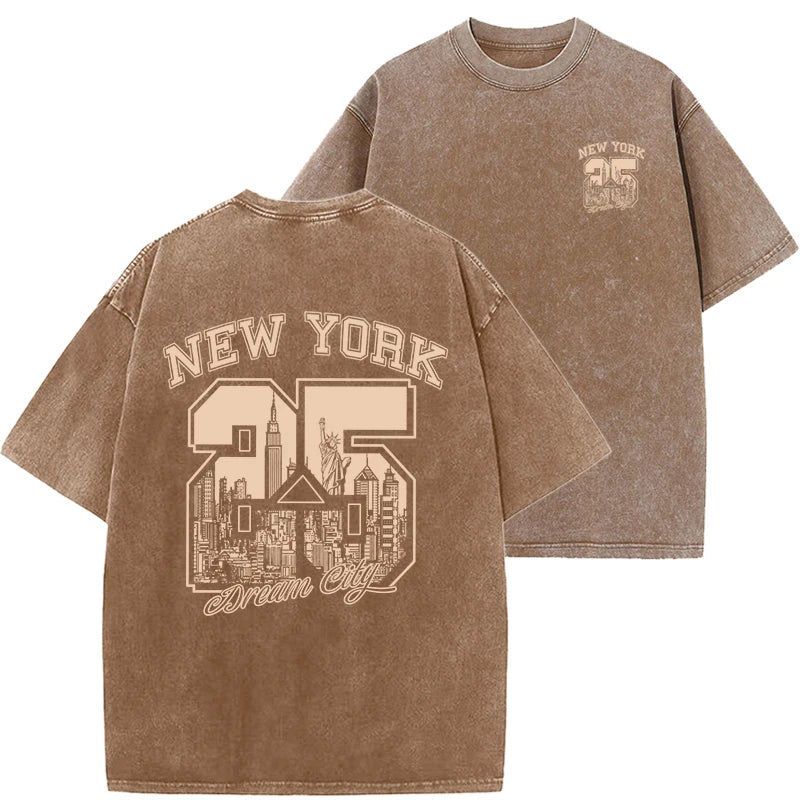 New York City Funny Print  Woman Plus Size T Shirts Summer Vintage Washed Cotton Breathable Tee Shirt Fashion Casual Home Tshirt