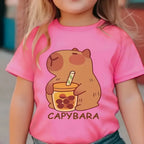 Capybara White Tshirt Kids Girl Clothes Short Sleeve Clothing for Girls Summer Children T-Shirt Fashion Tees Cute Capybaras Top