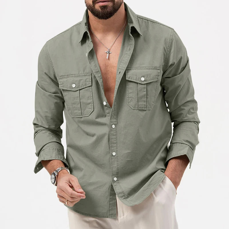 Men's Long Sleeve Shirt, Tiki Retro Solid Color Fitness Wear, Harajuku Street High Quality Fashion Jogging Fitness Autumn Shirt