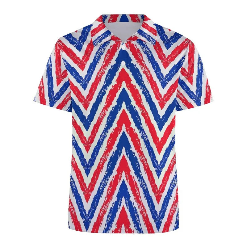 Fashion USA Flag Pattern Polo Shirt For Men 3D Print Short Sleeves T-shirt Hot Sale Street Summer Button Loose Lapel T Shirts