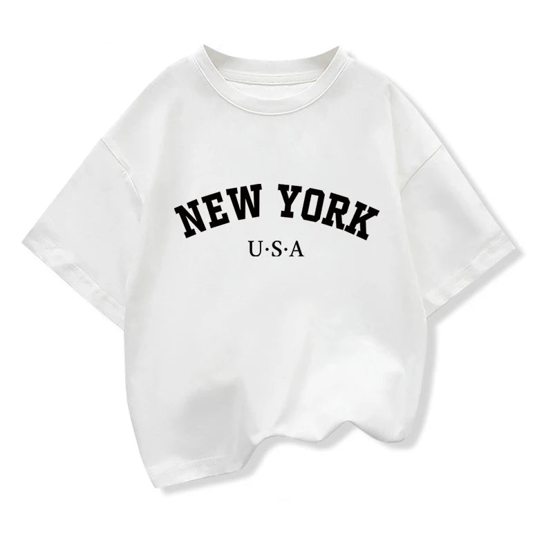 Summer Baby Boy Clothes Kid Girls Casual Tops New York Printed T-shirts Children Fashion Crew Neck Short Sleeve Top