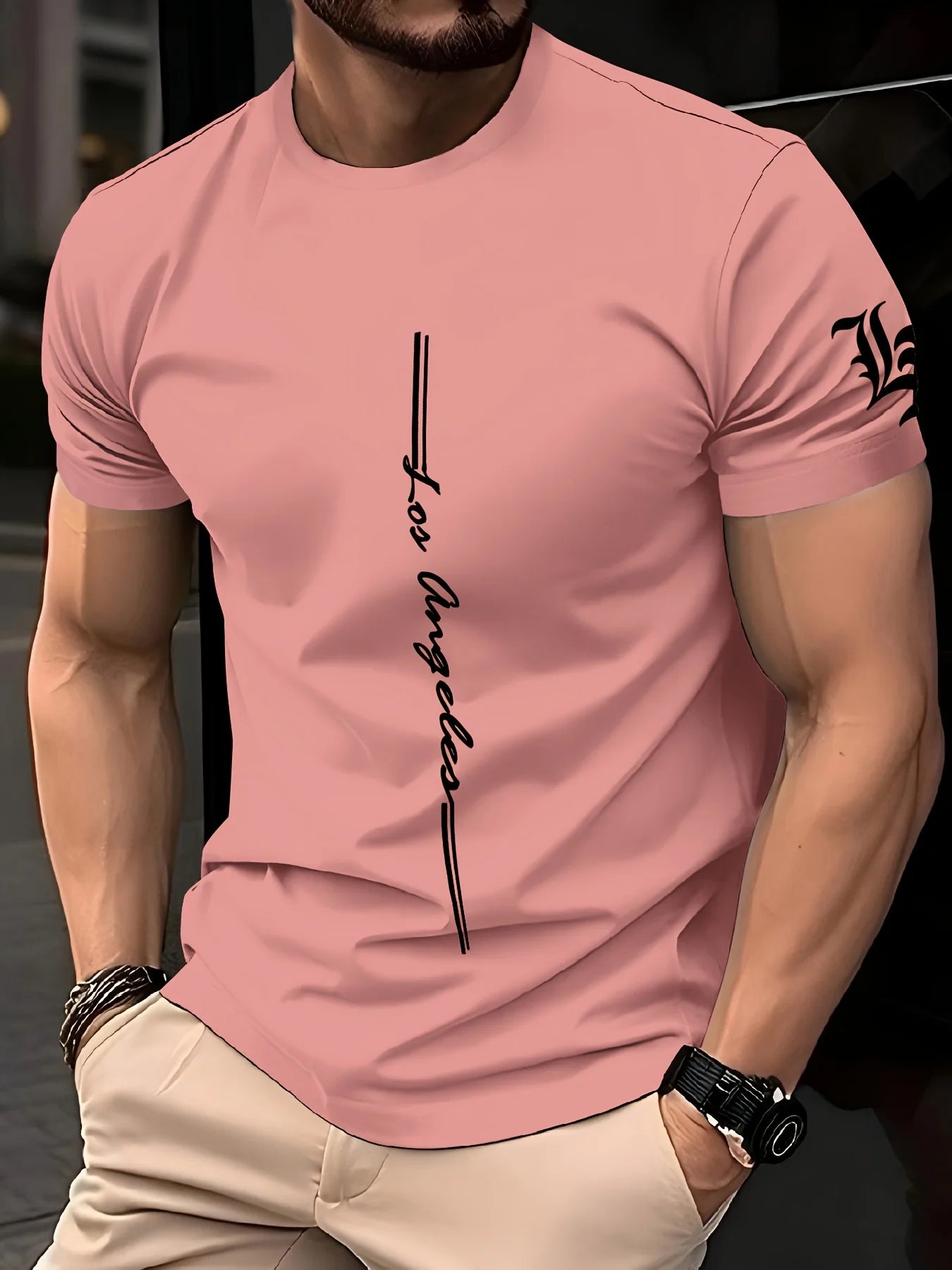 Men's quick drying breathable loose training round neck T-shirt with letter pattern printed on the fabric durable outdoor casual