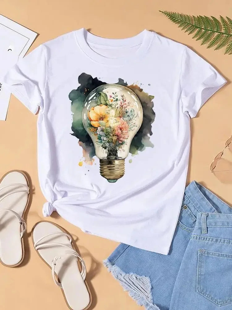 Graphic T-shirt Women Top Lady Female Shirt Tee Flower Carto Women Clothes Aesthetic Clothes Tops