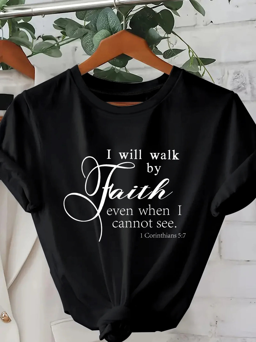Walk By Faith Women's Tee - Bible Verse Graphic Pink Casual Top