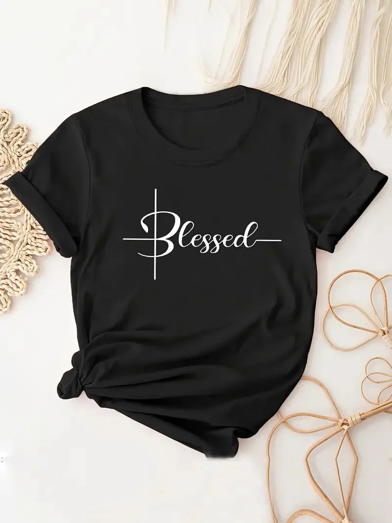 Cute Graphic  Letter Print T-Shirt, Casual Loose Short Sleeve Fashion Summer T-Shirts Tops Women's Clothing