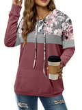 2024 Plus Size Autumn And Winter New Women's Pullover Print Hooded Pullover Pocket Long Sleeve Top