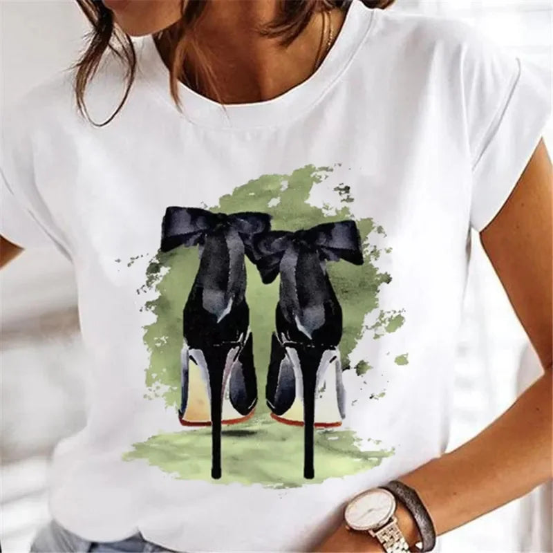 Sweet Wine Plus Size T-Shirt Women Clothing Print Girl 90s Cartoon Printing Clothes Graphic Top Lady Female Tee