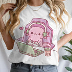 Girls' Summer Clothes Cute Axolotl Playing Games Graphic T-Shirt 3D Print Tie Dye Children's Clothing for Girl Short Sleeve Tee