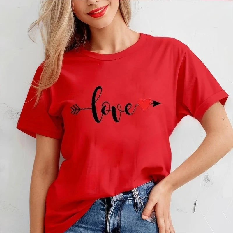 New Tshirts for Women Casual T Shirts Casual Tee Clothes Valentine Leopard Love Heart Printed T-Shirts Hip Hop Street Tops