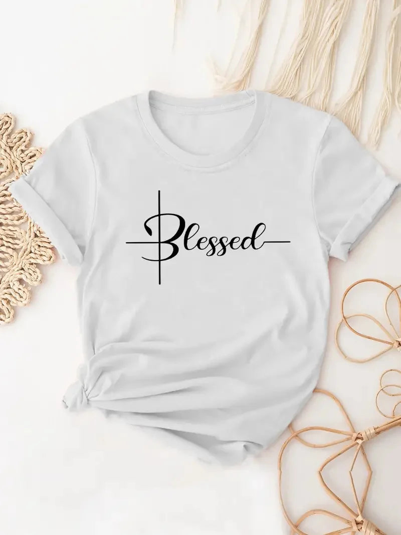 Cute Graphic  Letter Print T-Shirt, Casual Loose Short Sleeve Fashion Summer T-Shirts Tops Women's Clothing
