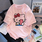 Plus Size Cute Hellokitty Design Printed T-shirts Summer Fashion High Quality Short Sleeved Casual Sports Loose Pullover Tops