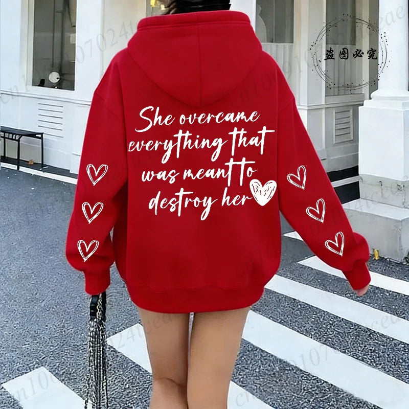 She Overcame Everything That Hooded Tops Graphic Printing Hoodies Clothing Pullover Men Women Hoodies Sweatshirts Oversized