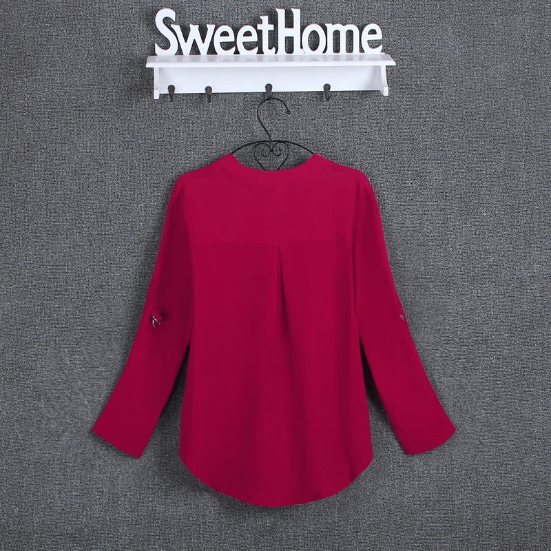 Plus Size Blouse Clothing Women Long Sleeve Shirt Chiffon Blouse Ladies Top