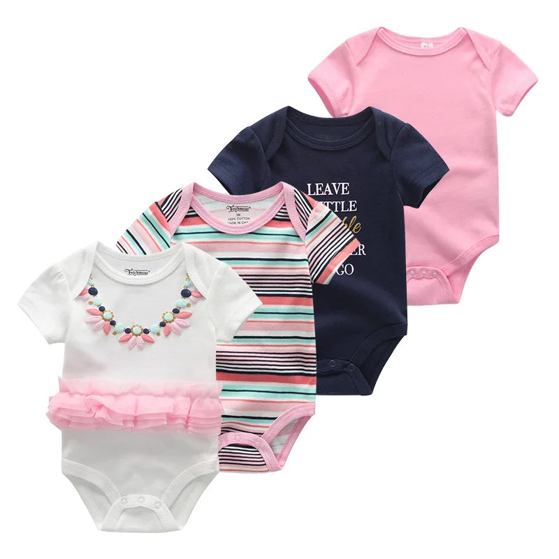 4Pieces Cotton Newborn Bodysuit Print Baby Girl Clothes 0-12M Cartoon Baby Boy Clothes Summer Short Sleeve Romper Bebes