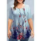 Large Size Loose Fit Women's T-shirt Summer New Short Sleeve Crewneck Tshirt Flower 3d Print Top Plus Size Ladies Clothing