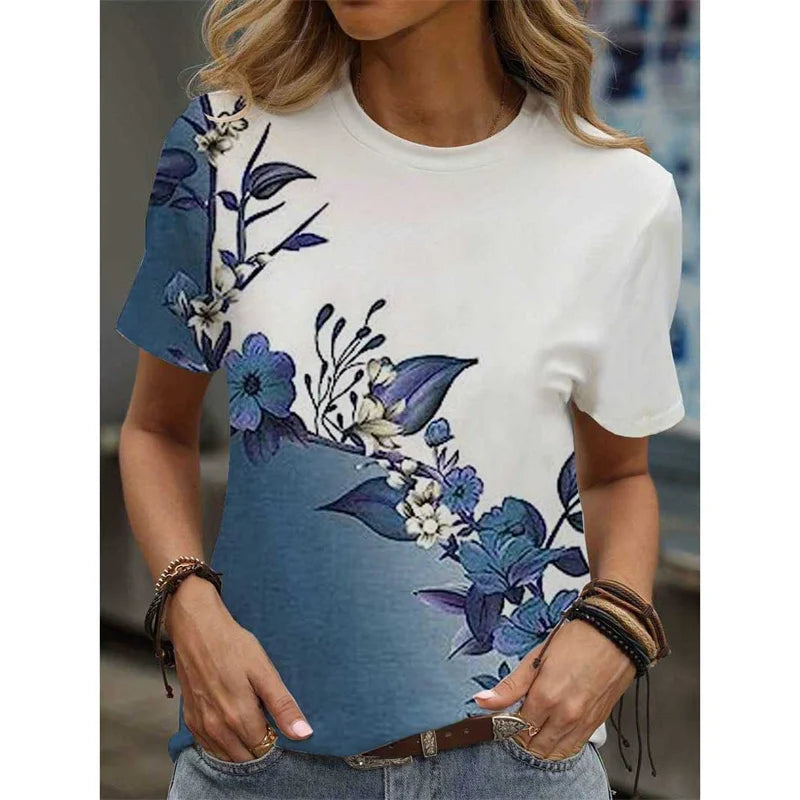 Cartoon Cat Graphic T-Shirt For Women Animal 3D Printed T Shirts Summer Fashion Casual Loose Tees Round Neck Tops Short Sleeves