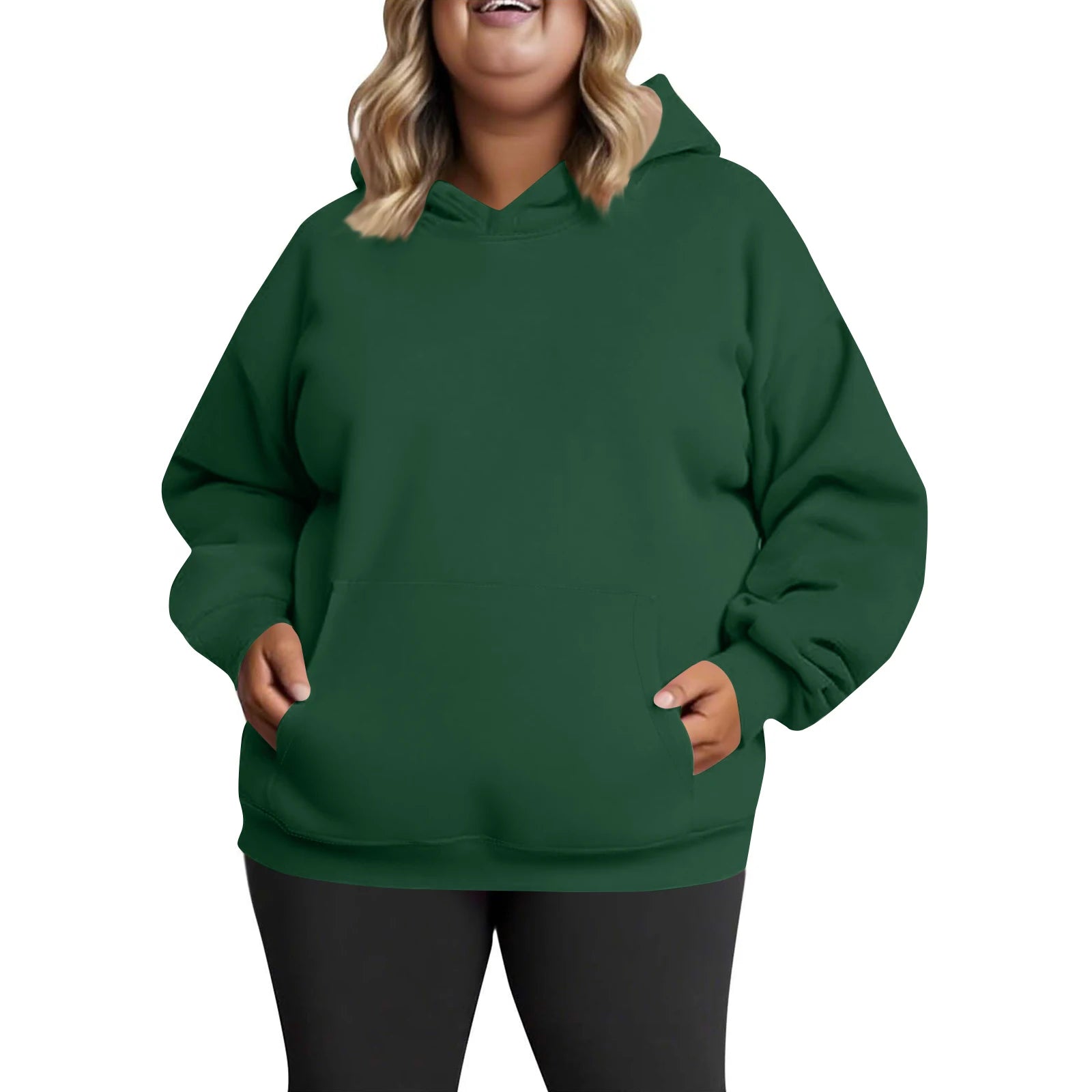 Plus Size Hooded Sweatshirt for Women Fall Fashion Casual Solid Color Pocket Hoodies Women's Clothing Street Hip Hop Hoody
