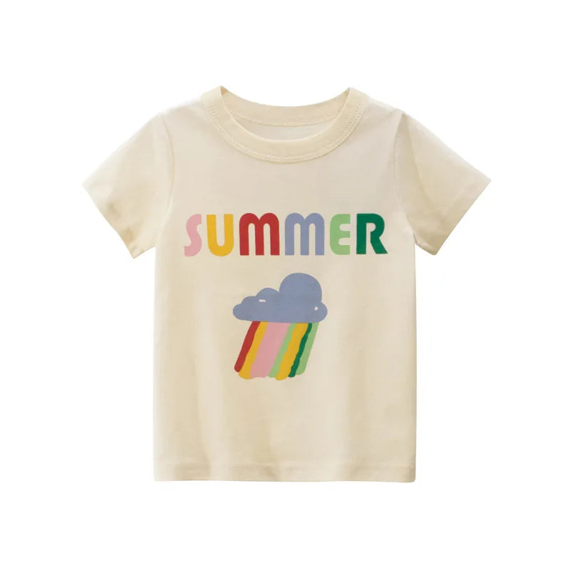 2025 Summer 2-8 Years Kids Girl Shorts Sleeve T-shirts Printed Little Girl Top Baby Girl T Shirts Children Toddler Girl Clothes