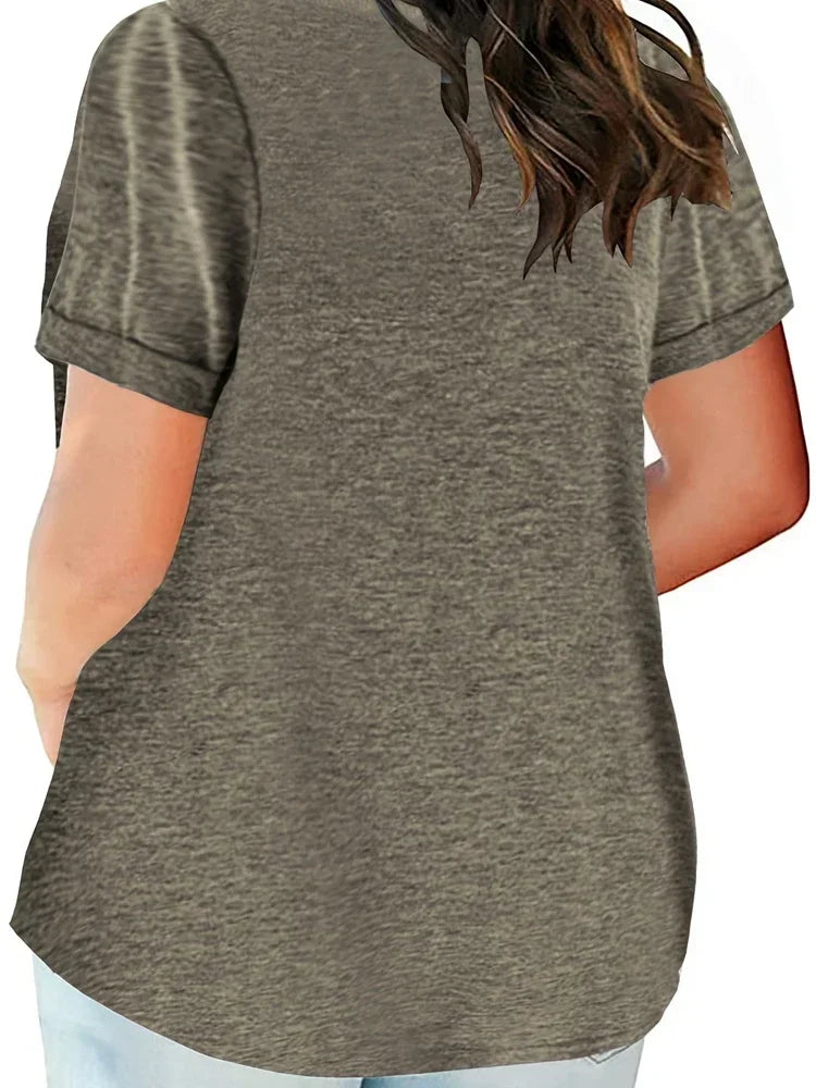 Plus Size 1XL-8XL Women's Loose Tops Ladies Casual V-neck Short Sleeve Pocket T-shirt Spring and Summer New Style