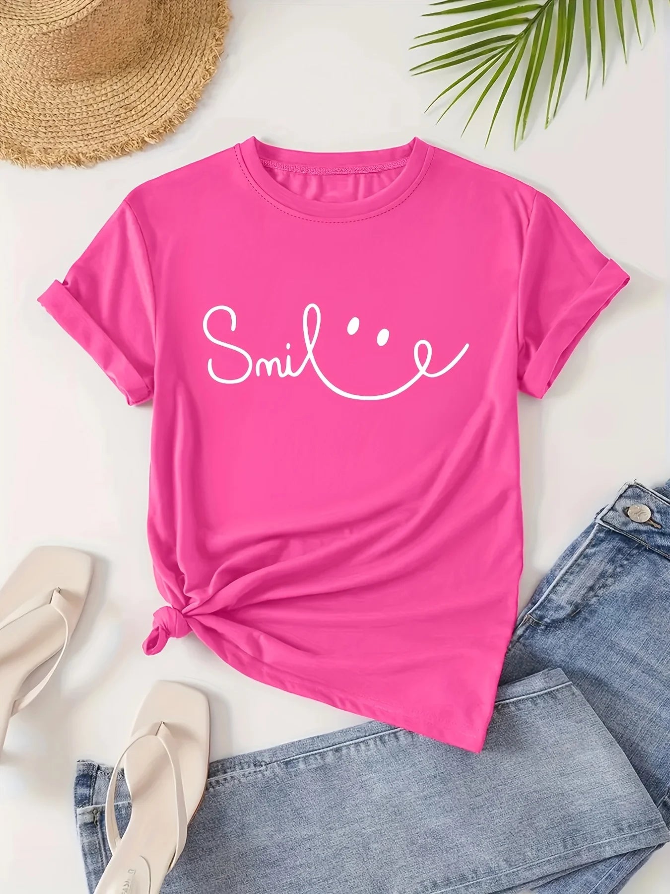 Fashionable Ladies round Neck Short Sleeve Pattern Print T-Shirt Stylish Casual Top for Women