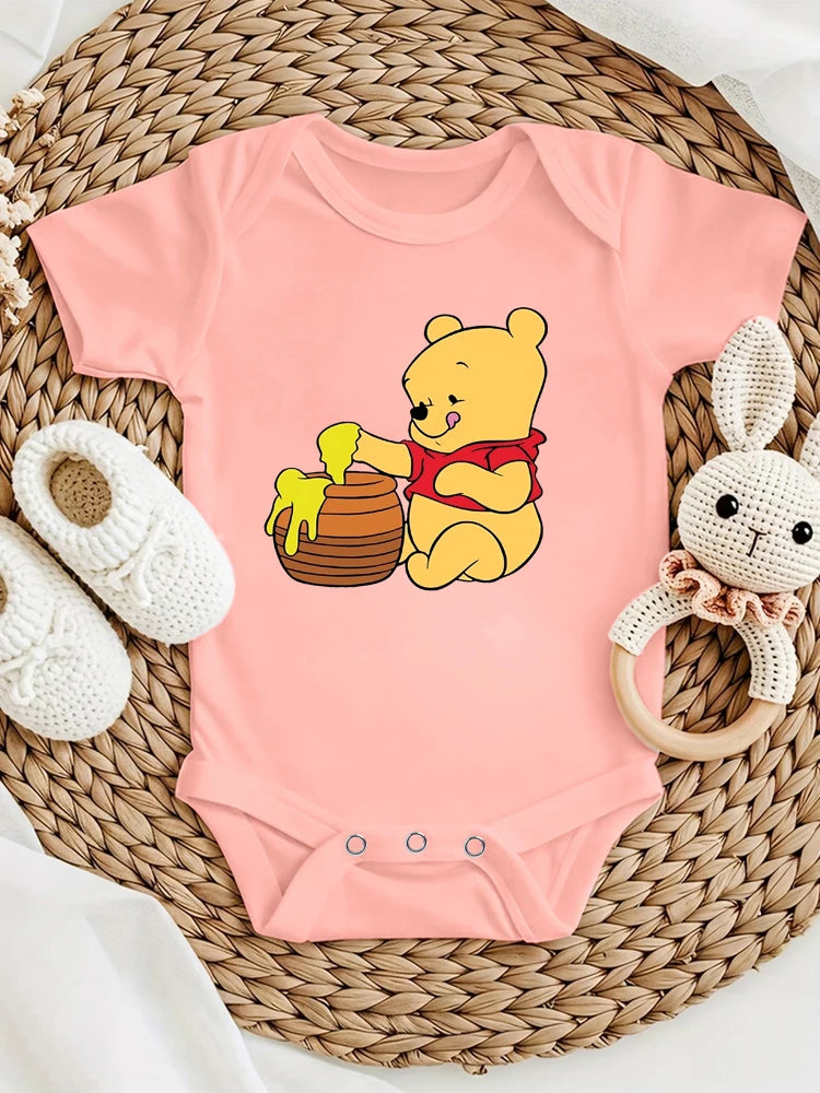 Winnie The Pooh Eat Honey Pattern Printed Baby Clothes Rompers Cartoon Infant Toddler Boys Girls Jumpsuit Bodysuits