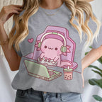 Girls' Summer Clothes Cute Axolotl Playing Games Graphic T-Shirt 3D Print Tie Dye Children's Clothing for Girl Short Sleeve Tee