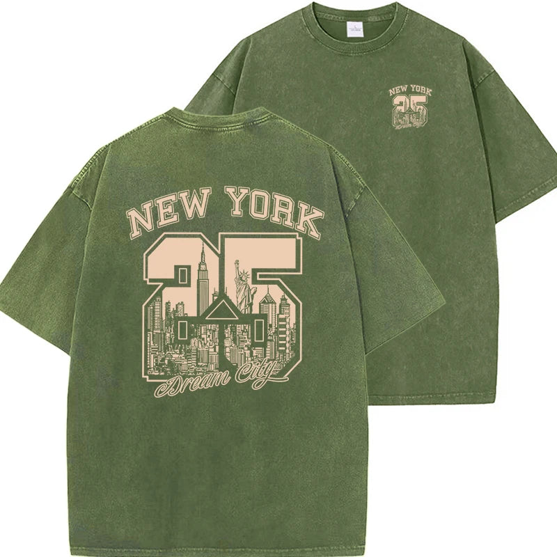 New York City Funny Print  Woman Plus Size T Shirts Summer Vintage Washed Cotton Breathable Tee Shirt Fashion Casual Home Tshirt