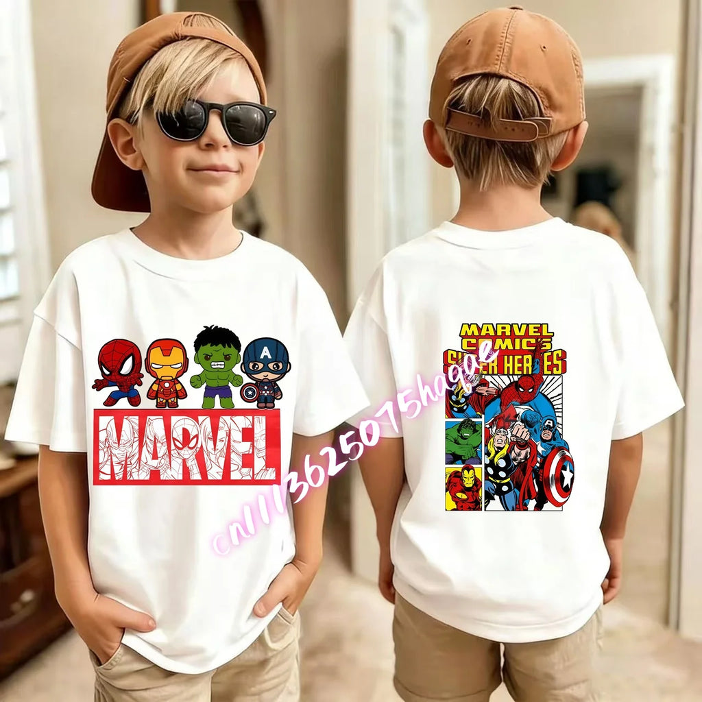 Kids Summer Cute Spider-Man Print Children's Short-Sleeved T-Shirt for Girls Boys 100% Cotton - Fashionable Short Sleeve