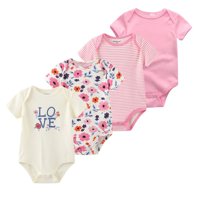 4Pieces Cotton Newborn Bodysuit Print Baby Girl Clothes 0-12M Cartoon Baby Boy Clothes Summer Short Sleeve Romper Bebes