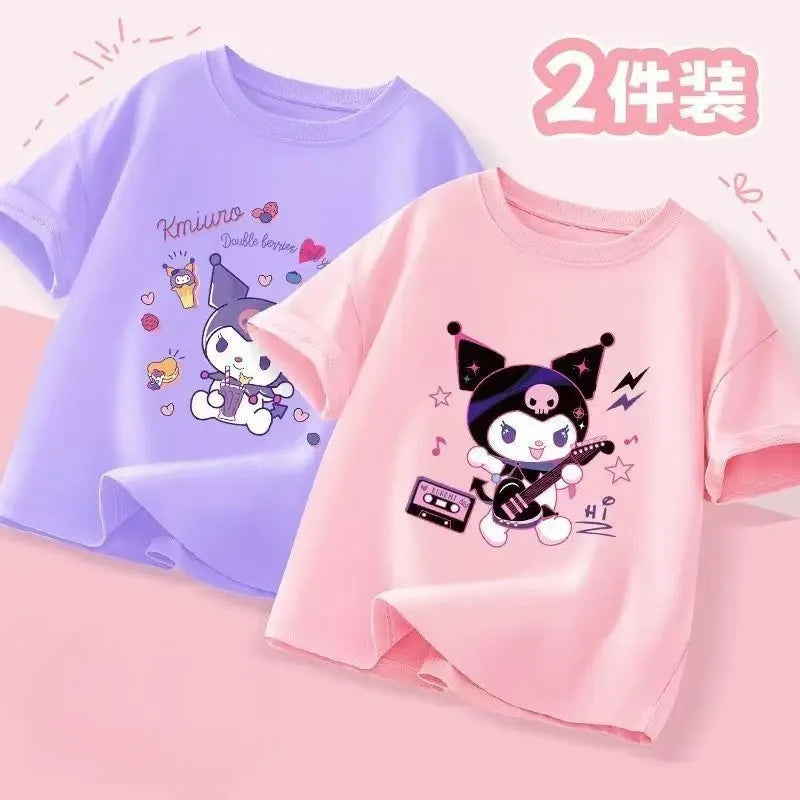 2pcs/pack Sanrio Summer Baby Girls Clothes Children Kuromi Printed Short Sleeve T-shirts Kid Cotton Cartoon Breathable Soft Top
