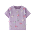 Jumping Meters 3-8T Animals Summer Girls Tshirts Butterflies Applique Short Sleeve Baby Clothes Embroidery Children's Tees