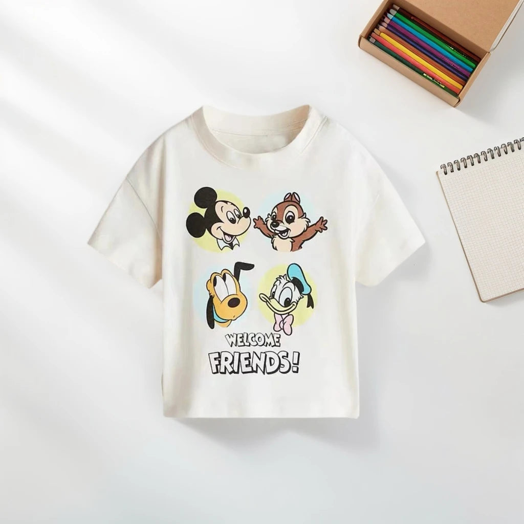 Fashion Simple Kids Clothes T-shirt Summer Children's Wear Tops Short Sleeve Tees Printed Cartoon Cotton Casual Tshirts 9m-7y