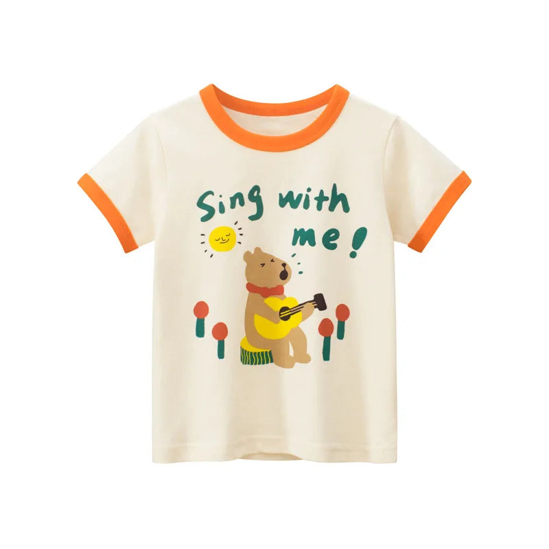 2025 Summer 2-8 Years Kids Girl Shorts Sleeve T-shirts Printed Little Girl Top Baby Girl T Shirts Children Toddler Girl Clothes