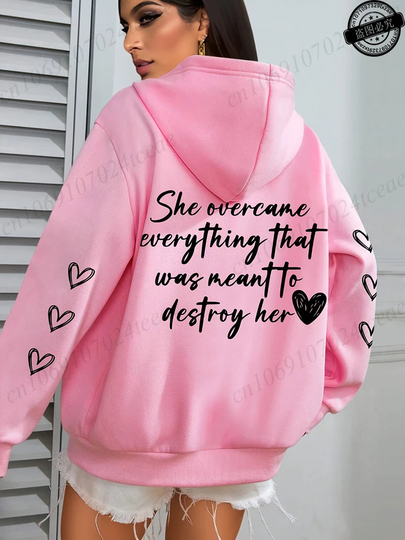 She Overcame Everything That Hooded Tops Graphic Printing Hoodies Clothing Pullover Men Women Hoodies Sweatshirts Oversized