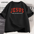 Jesus T Shirt The Way The Truth The Life Tshirt Christian Varsity Football Tees Bible Verse Faith T-shirt Men Women Clothes