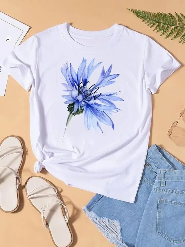 Graphic T-shirt Women Top Lady Female Shirt Tee Flower Carto Women Clothes Aesthetic Clothes Tops