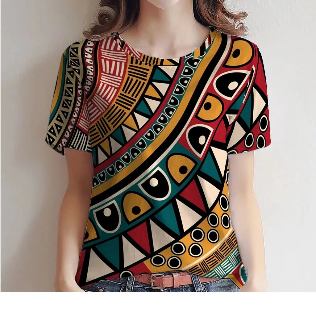 Women's T-Shirt for Women Summer Short Sleeve Loose Casual Flower Printed Top Indian Pattern Pullover T Shirts for Girls Sweater