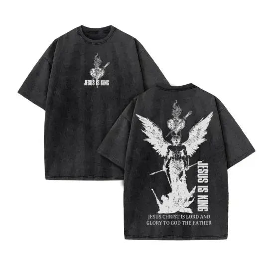 Jesus Christian Design New Summer Men's Top T-shirt Wash Short Sleeve Street Print Vintage T-shirt Oversized for Men and Women