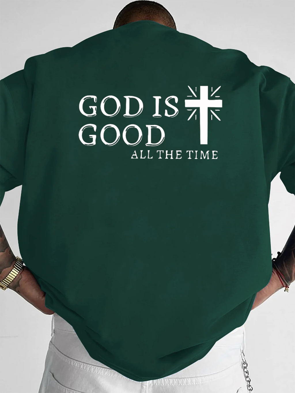 Men's Summer 100% Cotton Casual God is a Good Faith Double sided Printed Loose Sport Round Neck Short Sleeve T-shirt Versatile T