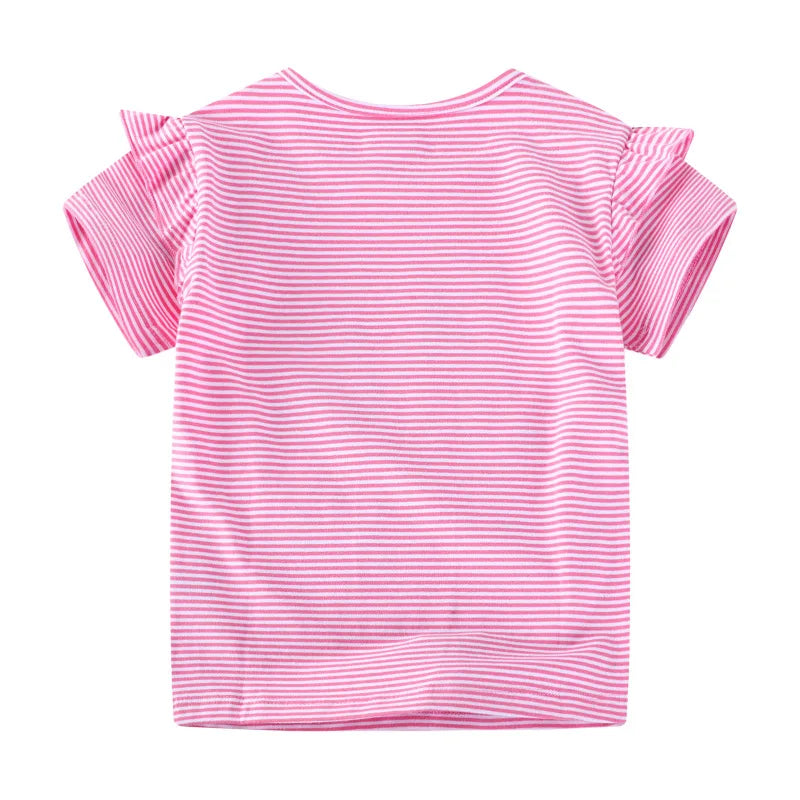 Jumping Meters 2-7T Striped Unicorn Cotton Girls T Shirts Summer Children's Clothes Short Sleeve Kids Tees Tops Baby Costume