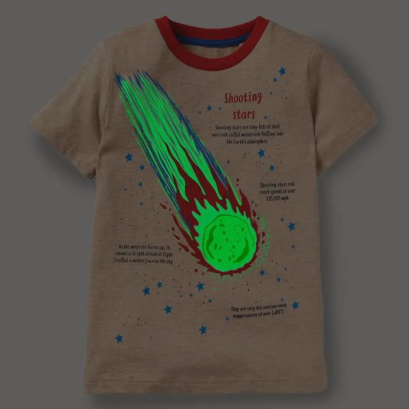 Little maven 2026 New Fashion Boys T-shirt Summer Luminous Dinosaur Animal Cotton Causal Clothes Lovely Tops for Kids 2-7 year