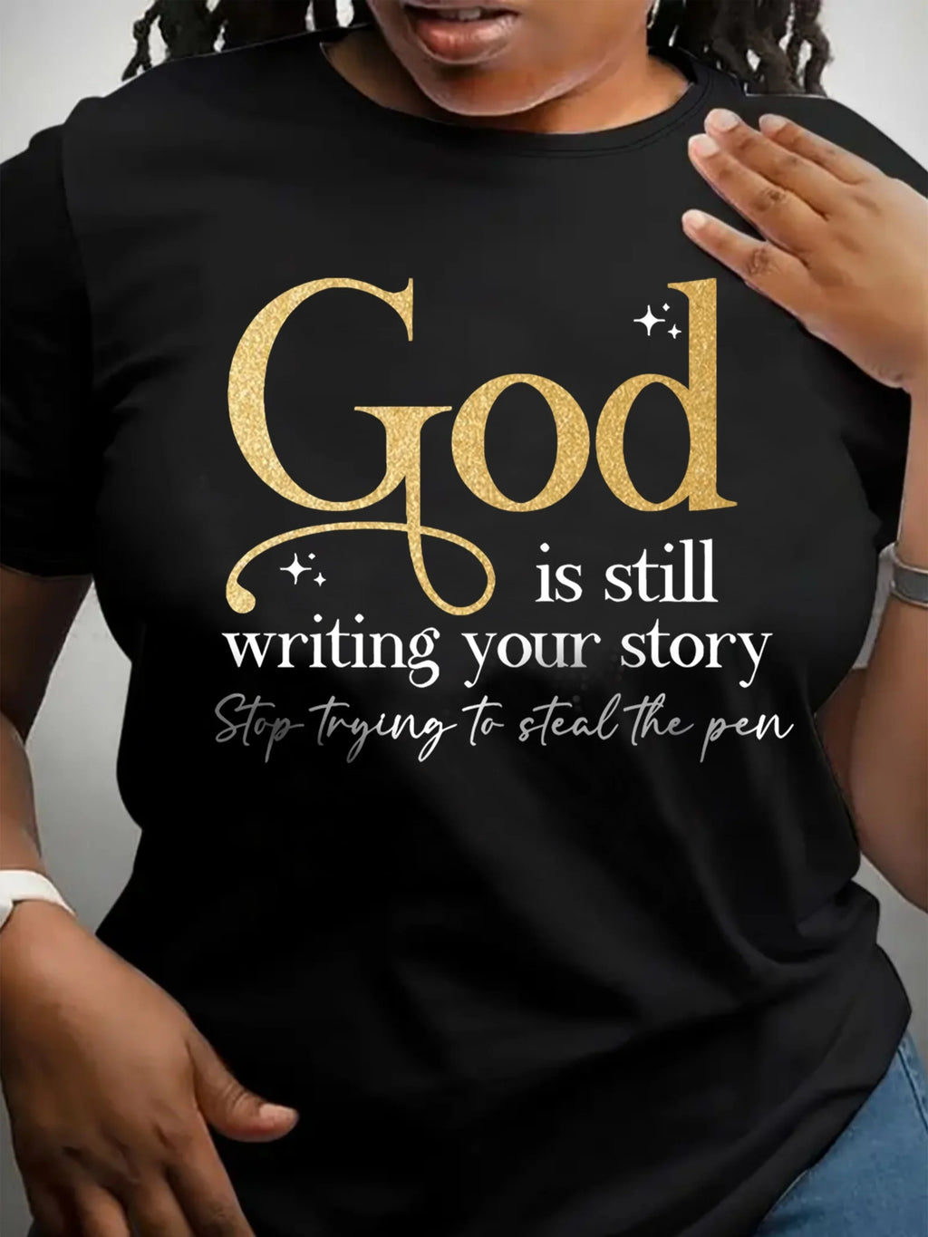 God Is Still Writing Your Story Women's Tee - Faith Graphic, Casual Yellow Top