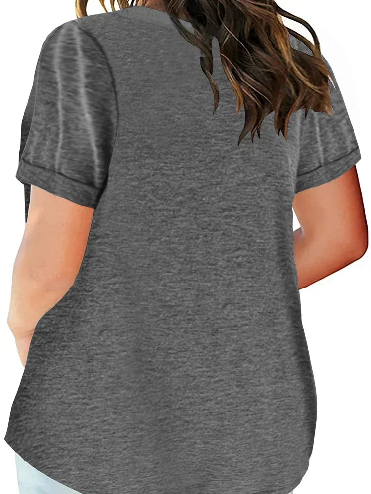 Plus Size 1XL-8XL Women's Loose Tops Ladies Casual V-neck Short Sleeve Pocket T-shirt Spring and Summer New Style
