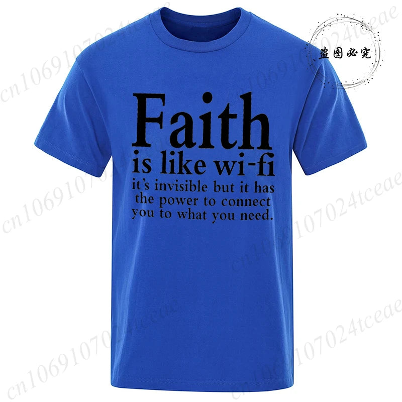 Men's Street Wear Faith Is Like Wifi God Jesus Religious Christian Funny T-shirt Short Sleeve Streetwear Summer T Shirts Men Top