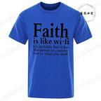 Men's Street Wear Faith Is Like Wifi God Jesus Religious Christian Funny T-shirt Short Sleeve Streetwear Summer T Shirts Men Top