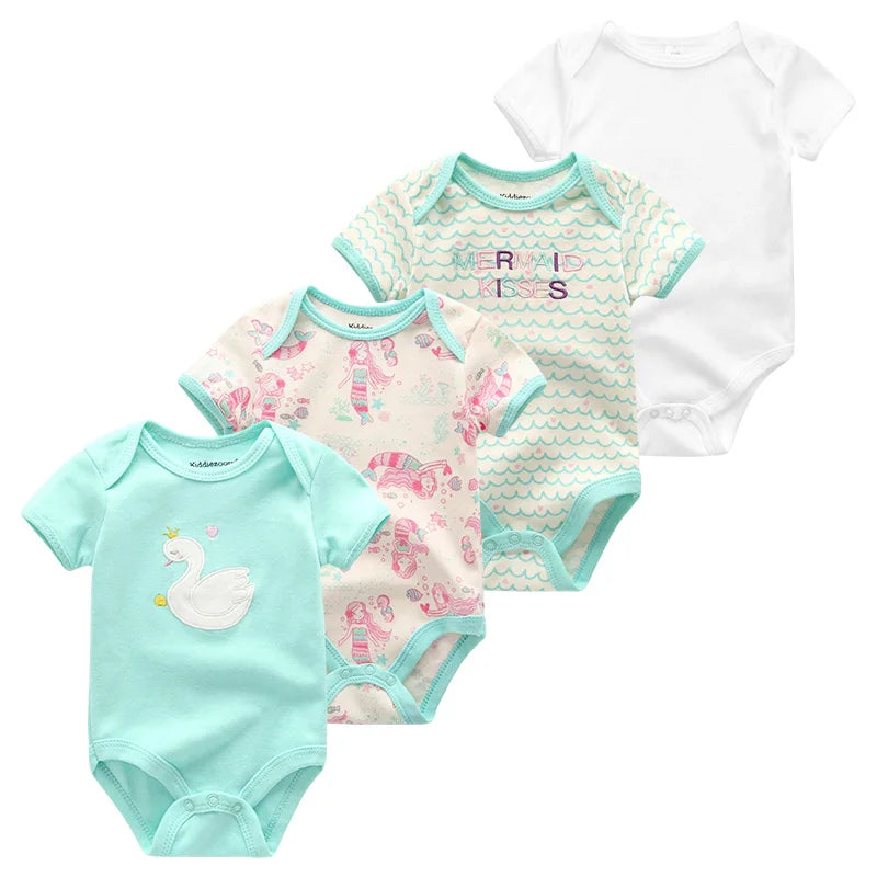 4Pieces Cotton Newborn Bodysuit Print Baby Girl Clothes 0-12M Cartoon Baby Boy Clothes Summer Short Sleeve Romper Bebes
