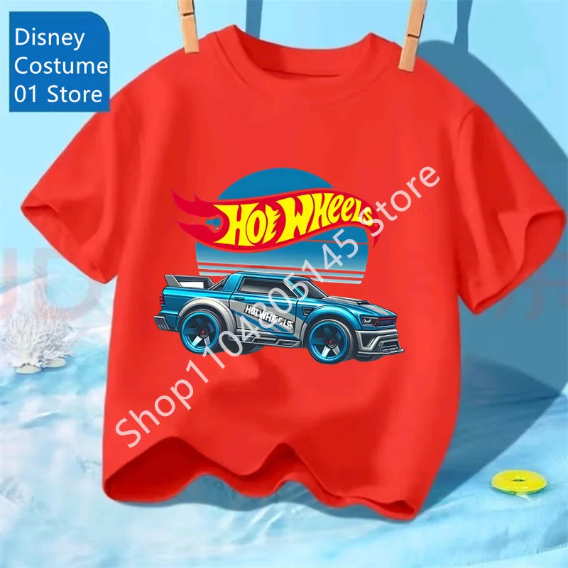 Summer Kids T Shirt Hot Wheels T-shirt Boys Girls Short Sleeve Tops Cartoon Cars Graphic Trucks Print T-shirt Children Clothing
