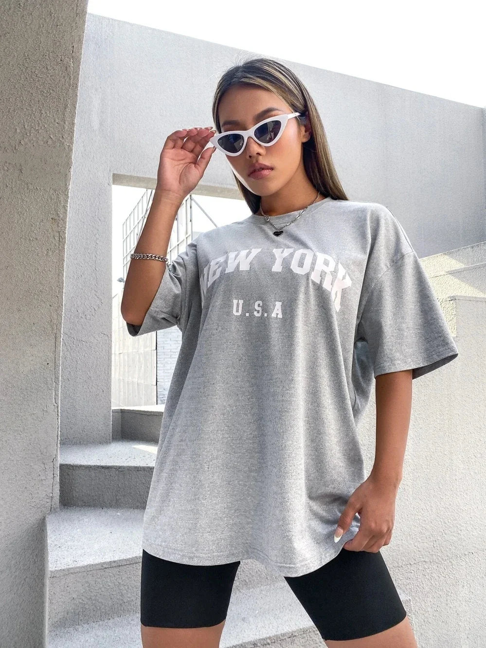 U.S.A New York USA City Street Printed Women T Shirts Breathable Summer T-Shirt Fashion Plus Size Clothing O-Neck Short Sleeve