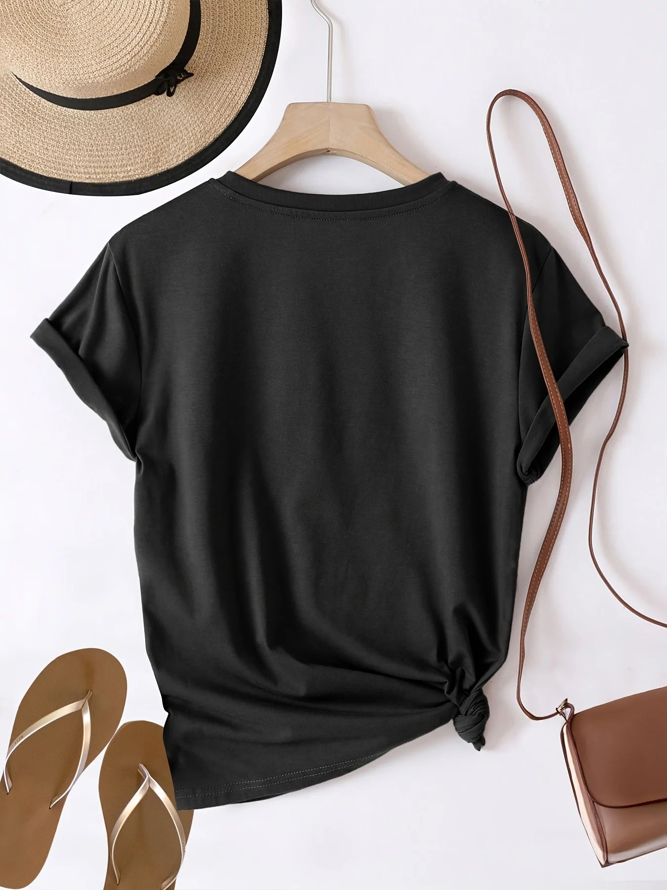 Women'S Floral Graphic Print T-Shirt Casual Crew Neck Short Sleeve Top Knit Fabric Regular Length All-Season Fashion Clothing